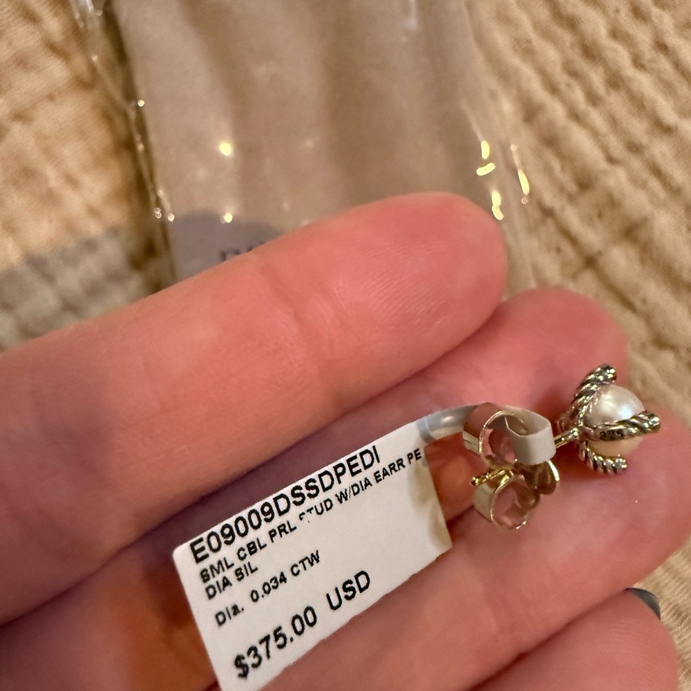 David Yurman Silver Pearl Stud Earrings